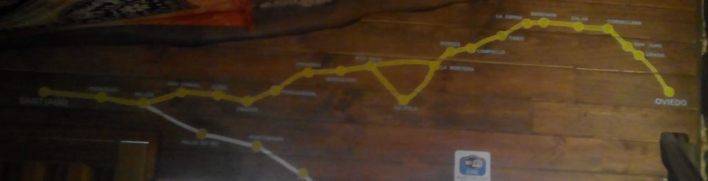El Camino Primitivo en el mapa del albergue de Bodenaya