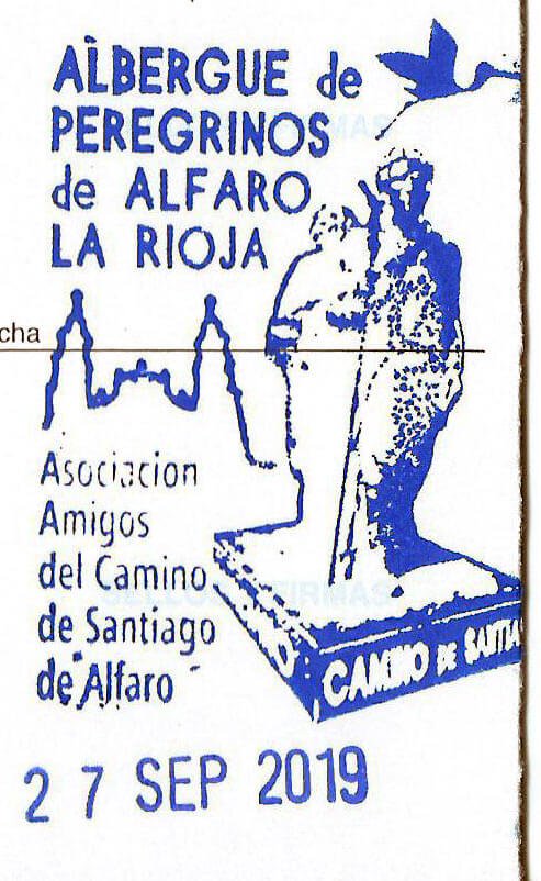 Sello del Albergue de Peregrinos de Alfaro. Asociación de amigos del Camino de Santiago de Alfaro